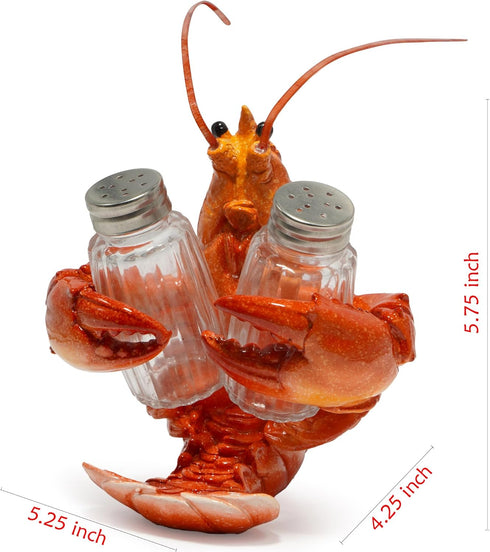Set Hodao Lobster With Salt and Pepper Shaker Figurines Decoration Lobster with Holder Figurine for Beach Bar