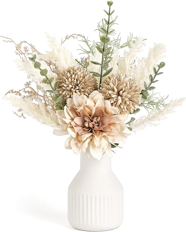 Mkono Small Artificial Flowers in Ceramic Vase 12.5" Centerpieces Coffee Table Decor,