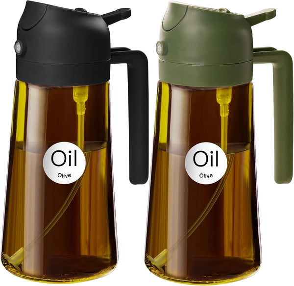 YARRAMATE 2Pcs 16oz/470ml Dark Brown Oil Sprayer for Cooking with Stickers, Food-grade