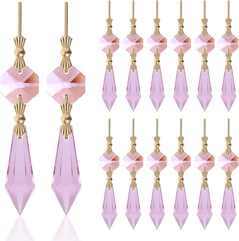 20pcs Pink Crystals Prisms Glass Tip Beads Replacement Chandelier Icicle Drop Pendants