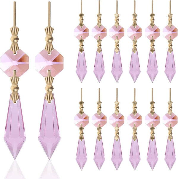 20pcs Pink Crystals Prisms Glass Tip Beads Replacement Chandelier Icicle Drop Pendants