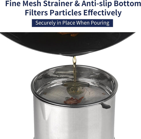 1.2L Bacon Grease Saver Container with Fine Mesh Strainer, Non-slip Silicone for Cooking Oil Storage