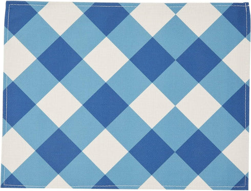 Set of 6 Blue and White Plaid Cloth Placemats, Washable Table Mats with Buffalo Design for Dining Table
