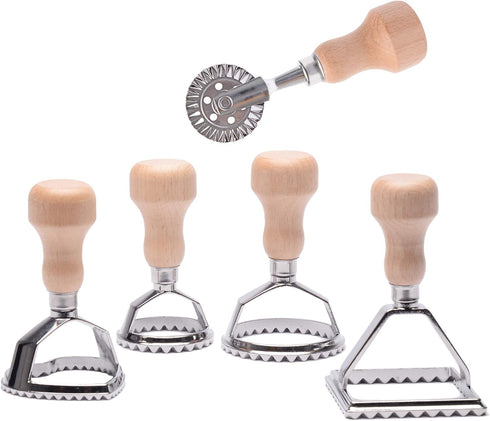MASTER FENG Ravioli Stamp Maker Cutter with Roller Wheel Set, Mold with Wooden Handle