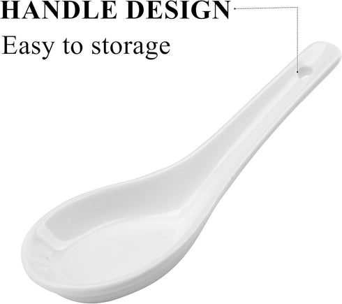 Yopay 24 Pack 5 Inch White Ceramic Soup Spoons, Asian Ramen Spoons for Appetizer, Wonton, Dumpling