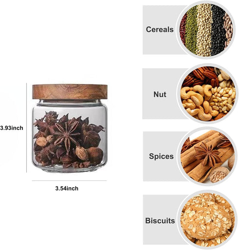 16oz (9) Glass candy Containers - kitchen Glass Airtight Storage jar With Acacia Airtight Lidfor kitchen Seasoning