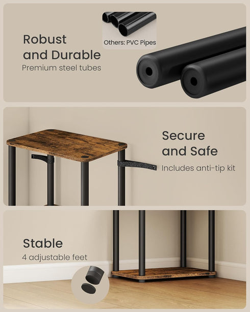 3-Tier 9.4 15 27.8 Inches, ULLS153K01 VASAGLE Superfast Toolless Assembly, Shelf for Living Room, Standing Shelf