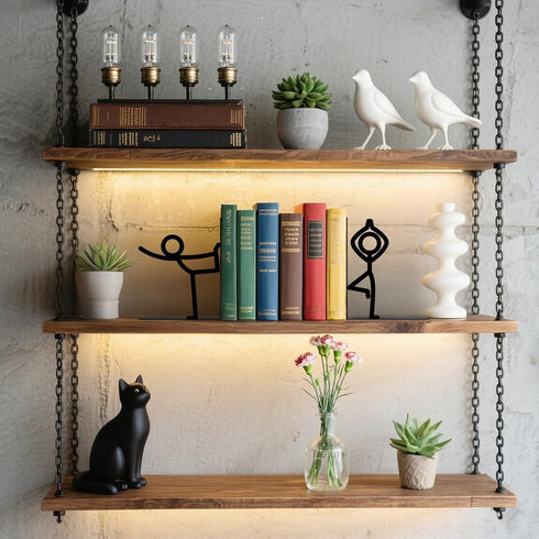 Metal Bookends Yoga-Style Bookends Decorative Cute Book Ends for Shelves Reading Decor Bookshelf Decor Book Stoppers