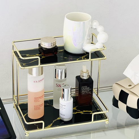 Simmerstone 2 Tier Bathroom Vanity Tray, Multifunctional Cosmetic Storage Rack for Dresser and Countertop