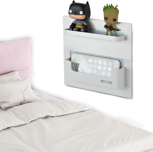 Bedside Shelf Organizer, Adhesive Wall Mounted Holder for Phone, Glasses, Remote Control - White, Good for Home,