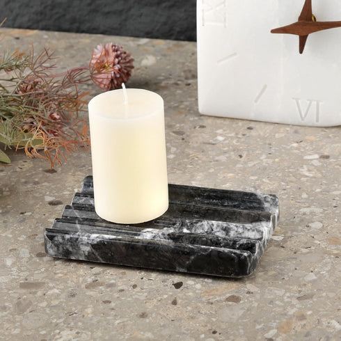 Karibiber Marble Soap Dish, Bar Soap Holder Shower, Black Soaps Bathroom Saver with Water Ripple Design, Easy Cleaning