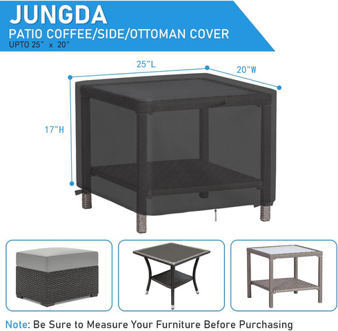 25 Inch 25 20 17 Inch Outdoor Ottoman Cover Rectangle, Waterproof Patio Ottoman Cover, Heavy Duty Outdoor Side Table