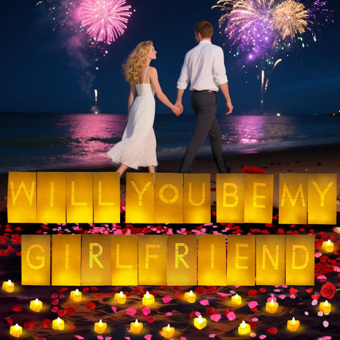 30PC 2000PC Will You Be My Girlfriend Light Up Letters Luminary Bags, Banner, Romantic Decoration Kit with Bright LED
