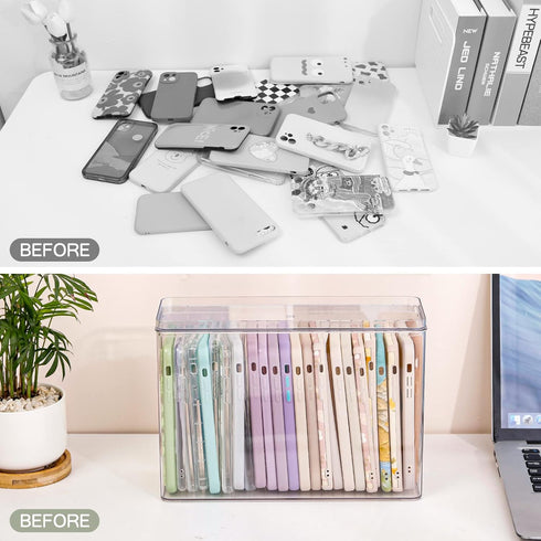 FABROK Clear Plastic iPhone Case Organizer, Storage Holder Box with Lid for Cell Phone Basic Cases, Multifunctional for
