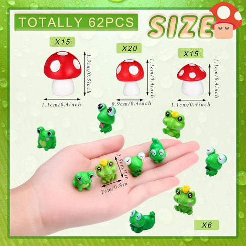 Maitys 62 Pieces Mini Mushrooms and Frogs Miniature Figurines Mini Garden Animals Model Tiny Ornaments Miniature Decor