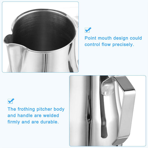 15oz/450ml Stainless Steel Milk Frothing Pitcher Jug with Handle for Home Cafe Bar Restaurant Hotel, Silver