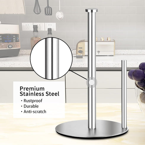 Paper Towel Holder Countertop - OBODING Stainless Steel Kitchen Paper Towel Stand for Organization, Silver
