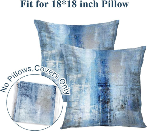 Set of 2 Blue and Grey Abstract Art Pillow Covers, 18 x 18 Inch Decorative Throw Pillows for Living Room Bedroom Sofa