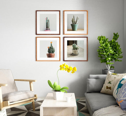4x4 3x3, Square Picture Frame with Mat for USA-Sourced Natural Walnut Wood Handcrafted Rounded Corner with Real Glass