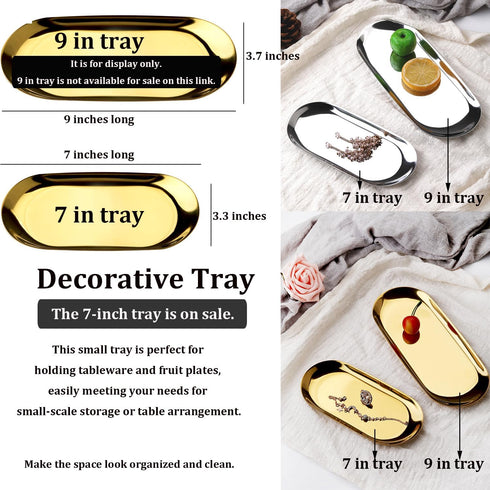 Stainless Steel Decorative Tray, Set of 2, 7 Inch Long, Jewelry Dish and Organizer for Bathroom Clutter