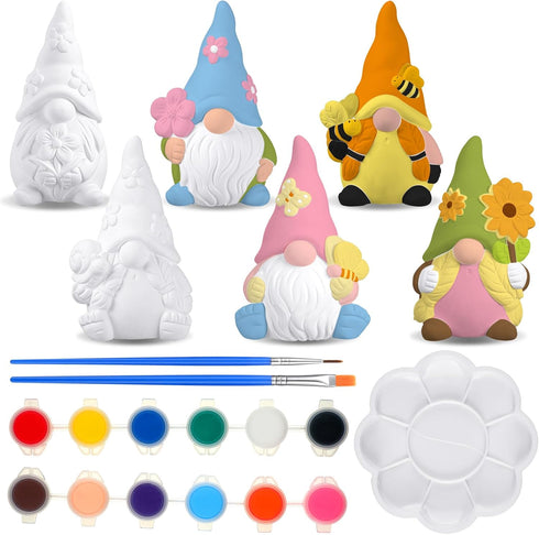 Poen 6 Sets Ready to Paint Your Own Ceramic Gnome Statues Spring DIY