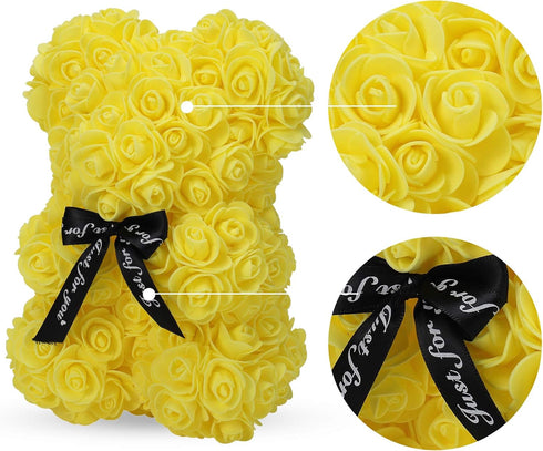 LINKLO 10 inch Rose Bear - Artificial Rose Flower Teddy Bear Gift for Wedding, Mother's Day, Anniversary, Transparent