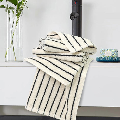 4 Pack, 13 13 Jacquotha Striped Cotton Washcloths x - Soft Wash Cloths for Bathroom, Kitchen, Gym, Face, Black