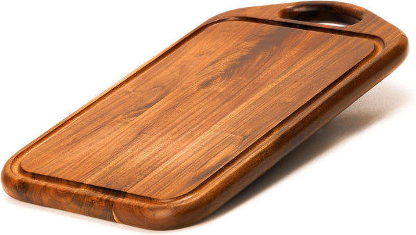 Acacia Wood Cutting Board with Juice Groove, Grip Handle for Meat, Vegetables, and Cheese, Knife Friendly