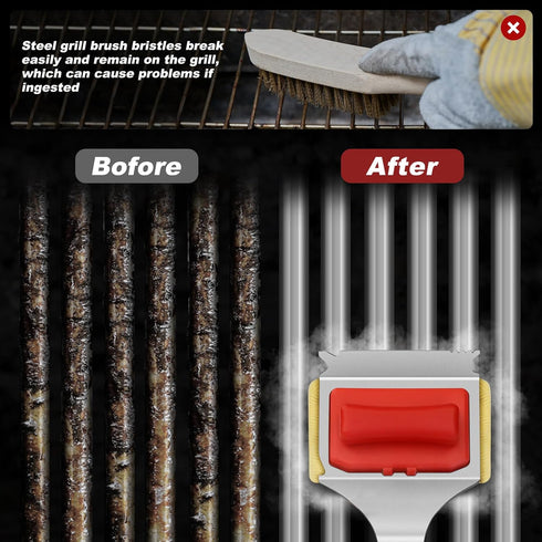 SUPOWER 15" 3X Steam Safe Grill Cleaning Brush Bristle Free for Outdoor Grill with Extended Handle, Thick Aramid Fabric
