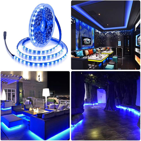 ALITOVE 16.4ft 5050 Blue LED Flexible Strip Ribbon Light Black PCB DC 12V 5M, Waterproof IP65