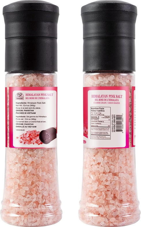 52USA Set, 13.4 Oz (380g) Himalayan Pink Salt Grinder Himalayan Pink Salt, Coarse Salt, Pink Himalayan Sea Salt