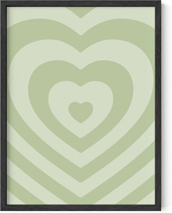 HAUS AND HUES Sage Green Wall Decor, Aesthetic Heart Posters for Bedroom or Dorm - Unframed 12" x 16"