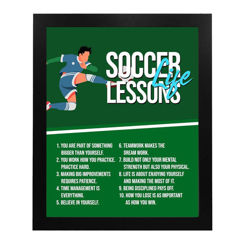 Soccer Life Lessons Motivational Wall Print, Positive Affirmations Decor for Home, Locker Room, Classroom, Dorm,