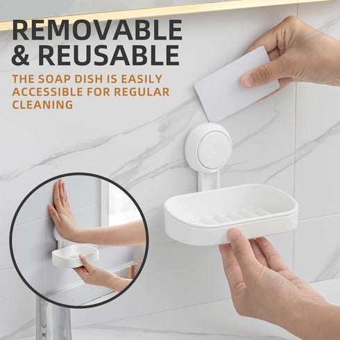 LEVERLOC Soap Dish Holder for Shower | Suction Cup Wall Mounted Self Draining Bar Soap Sponge Holder