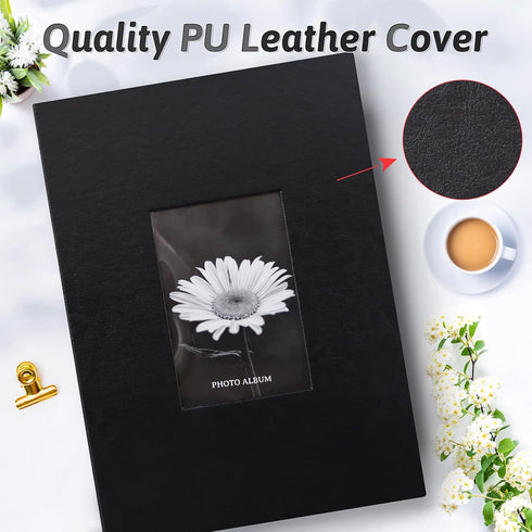Photo Album 4x6 300 Photos with Writing Space, Leather Cover Album with Display Picture Window, Photo Book for Wedding Family Baby Gift by popotop