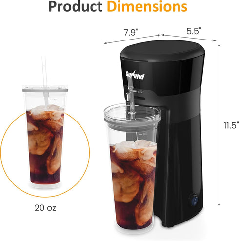 Sunvivi 20 Oz Iced Tea Maker for Ground Coffee, Cold Brew Coffee Maker with Reusable Filter, Black