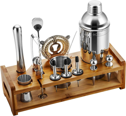 Soing Silver 24-Piece Cocktail Shaker Set,Perfect Home Bartending Kit for Drink Mixing,Stainless