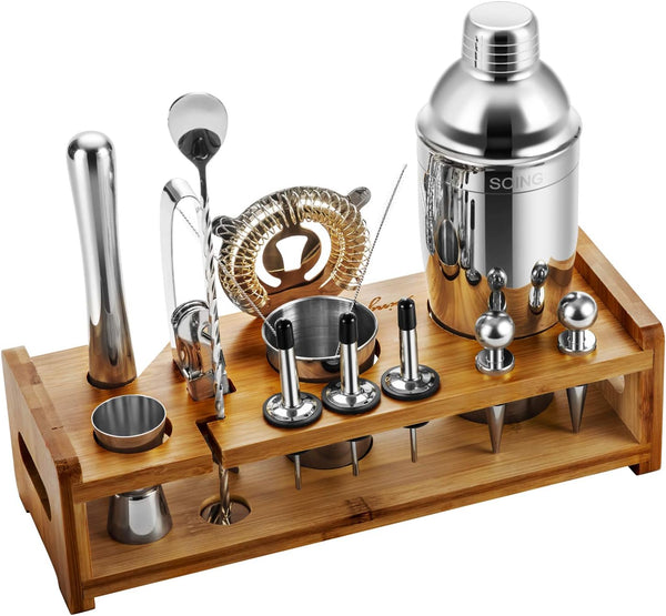 Soing Silver 24-Piece Cocktail Shaker Set,Perfect Home Bartending Kit for Drink Mixing,Stainless