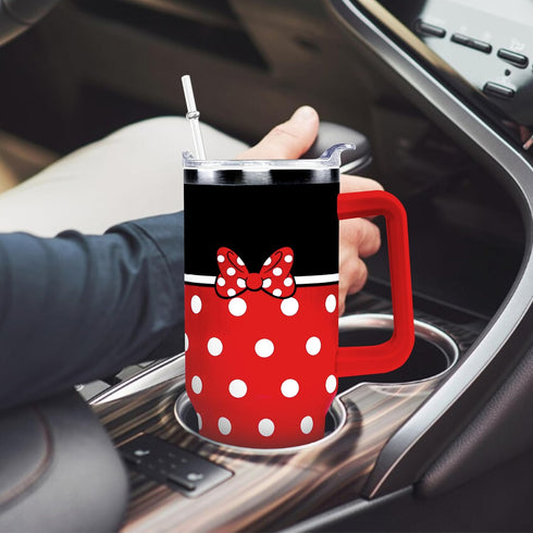Cartoon Mouse Tumbler 40 Oz, Stainless Steel Insulated Travel Coffee Mug with Lid and Straw, Bowknot - Birthday,