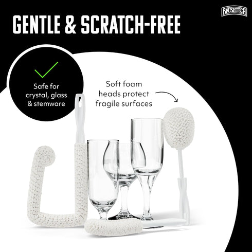 Brushtech 3-Piece Sommeliers Washing Kit - USA Made Glass Cleaning Brushes with Tapered Foam Heads for Decanters