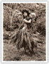 Hawaiian Hula Dancer Ipu (Gourd Drum) IV - Vintage B&W Photograph by Alan Houghton c.1960s - Master Art Print 9in x 12in