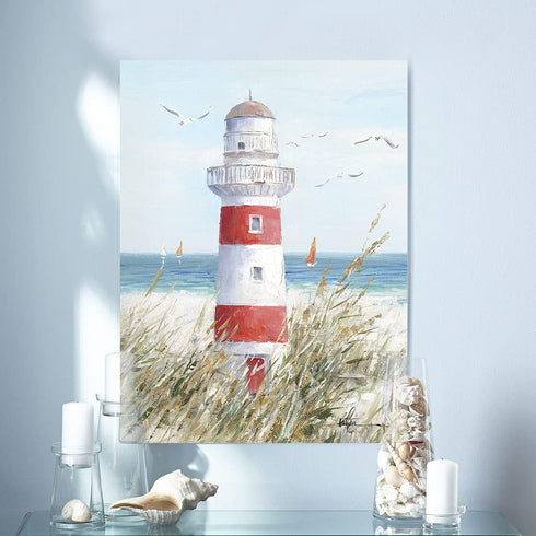 Beach Decor Lighthouse Wall Art - 12" x 16" Framed Seagull Canvas Prints for Home Living Room Office
