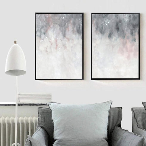 Gray White Abstract Art Blush Pink Canvas Painting for Bedroom Decor, 16x24inchx2 Gray Wall Art for Living Room