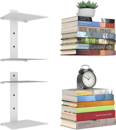 Mefirt Invisible Floating Bookshelves for Wall, 4 Tier Vertical Spine Book Tower,