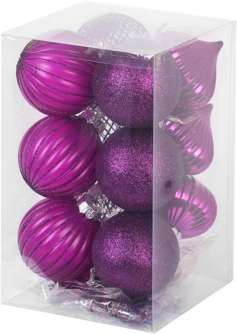 SLEETLY 28pk Purple Christmas Ornaments - Shatterproof Plastic Balls, Icicles, and Snowflakes