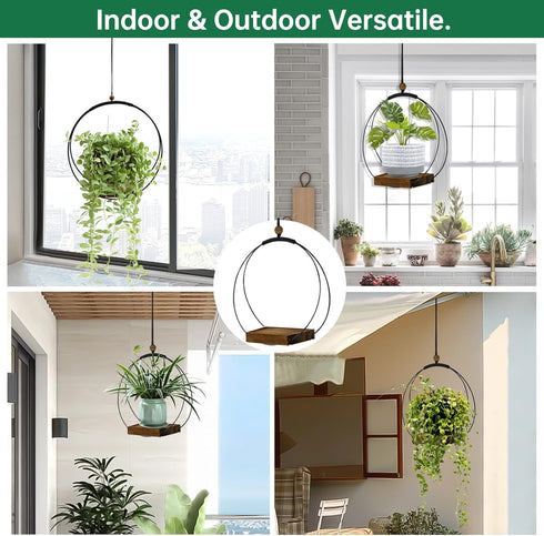 3-5.5 Inch Hanging Planter for Indoor Plants, Black Plant Hanger Indoor with Sturdy Wood Base, Modern Boho Macrame