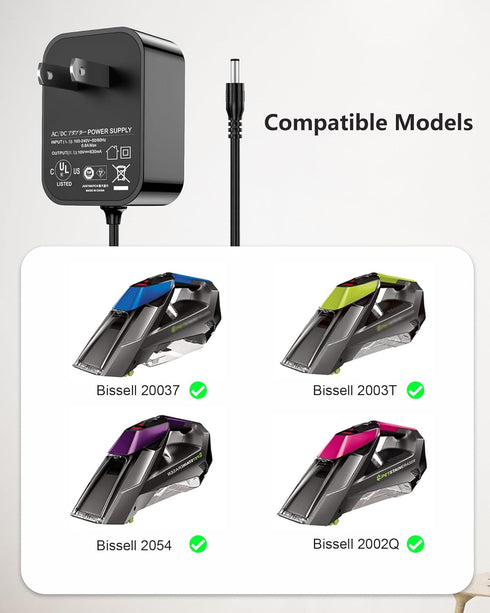 Charger for Bissell Pet Stain Eraser, Charging Cord for Bissell Cordless Portable Carpet Cleaner 2054 2002 20037 20028 2002Q 2003 2003A 2164A P/N 1611736 Power Cord