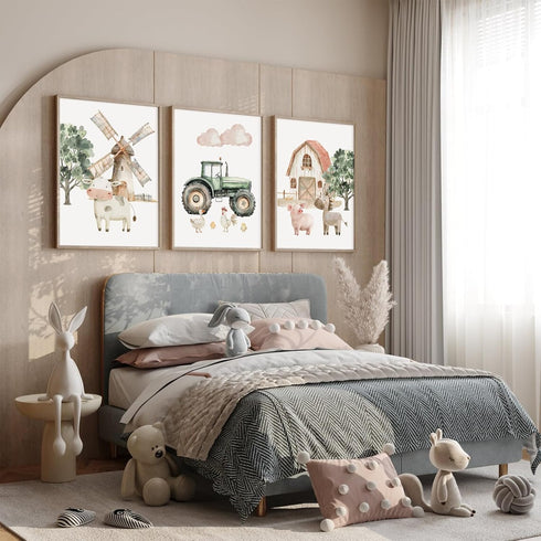Pouydmi 12x16 Inch 3Pcs Nursery Farm Animal Wall Art Decor Baby Animal Canvas Prints Nursery Kids Farmhouse Poster Farm