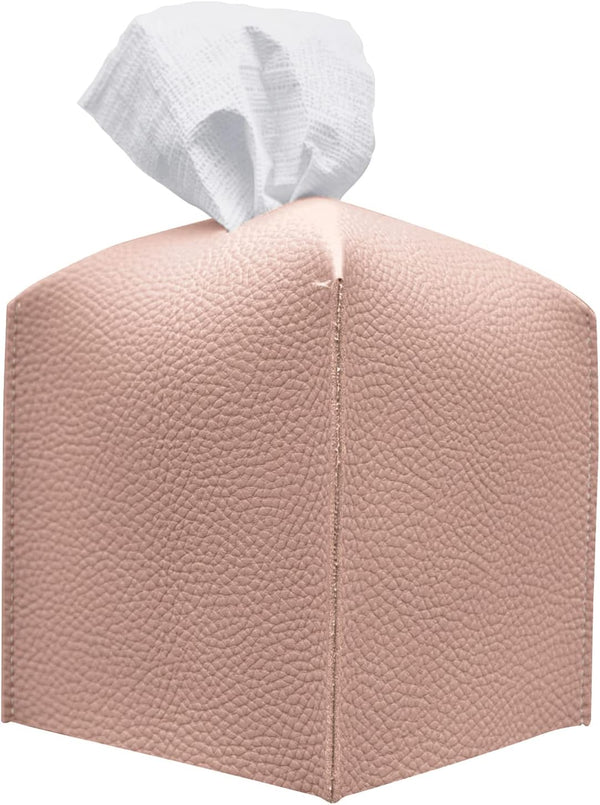 Carrotez Tissue Box Cover, Modern PU Leather Square Holder for Bathroom Vanity Countertop, Night Stands, Rose Pink