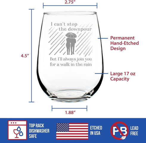 Walk in the Rain - Sympathy Gifts for Comfort and Encouragement - Large 17 Ounce Stemless Wine Glass Gift